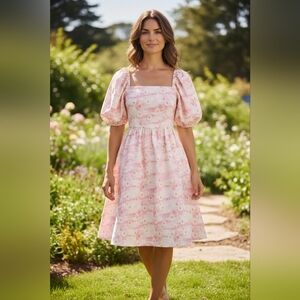 Chic Floral Puff Sleeve Midi Dress